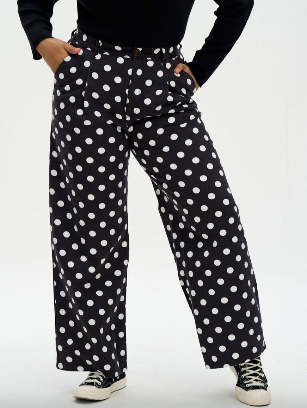 Lucy And Yak Jeans Womens Size 32R Black Wht Polka Dot High Waisted Tapered